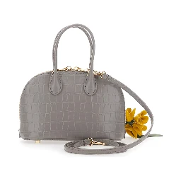 Gray Mini Bag with Adjustable and Removable Shoulder Strap and Charm on the Front in Leather for Women