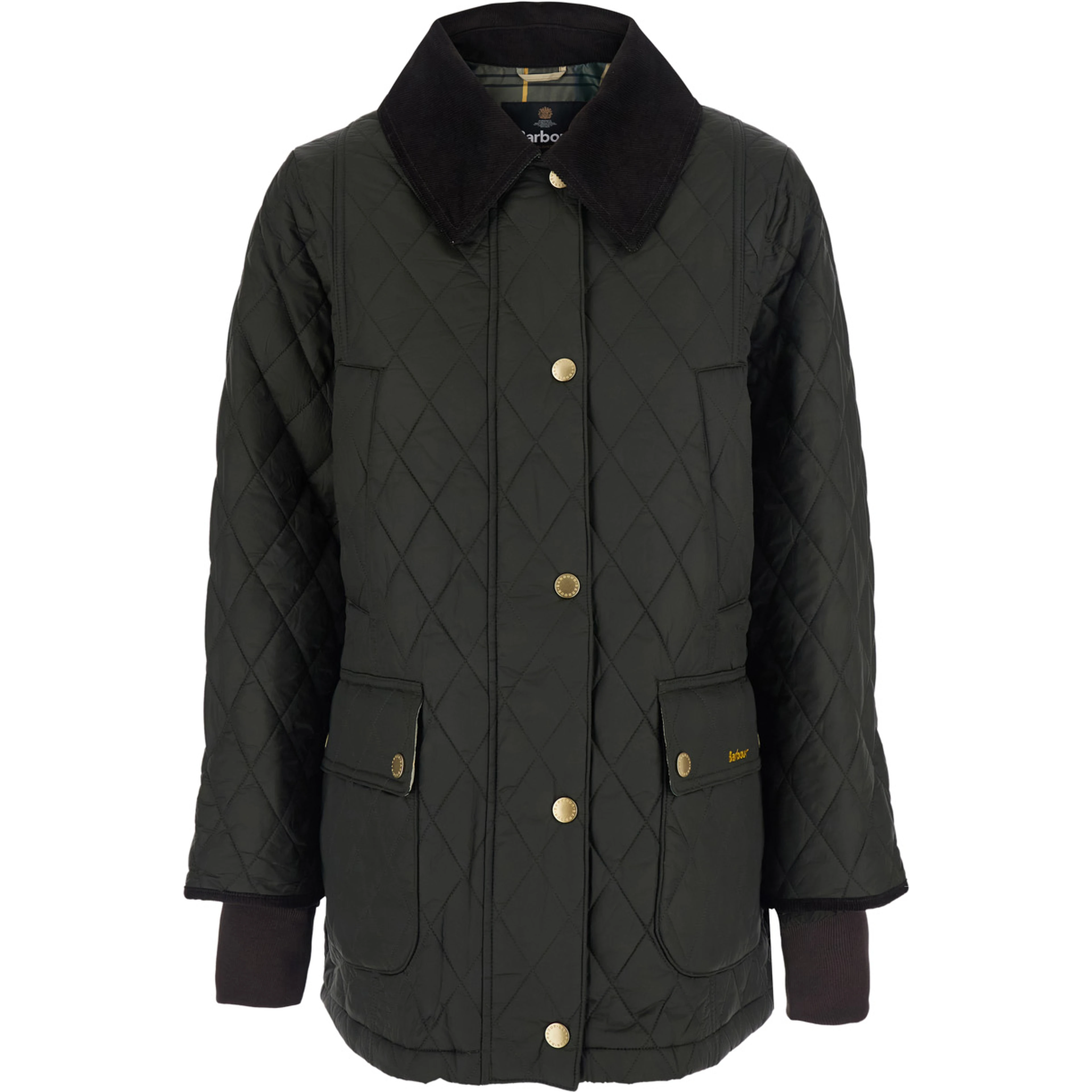 Modern Beadnell green Jacket with logo lettering and quilted design in Tech Fabric women