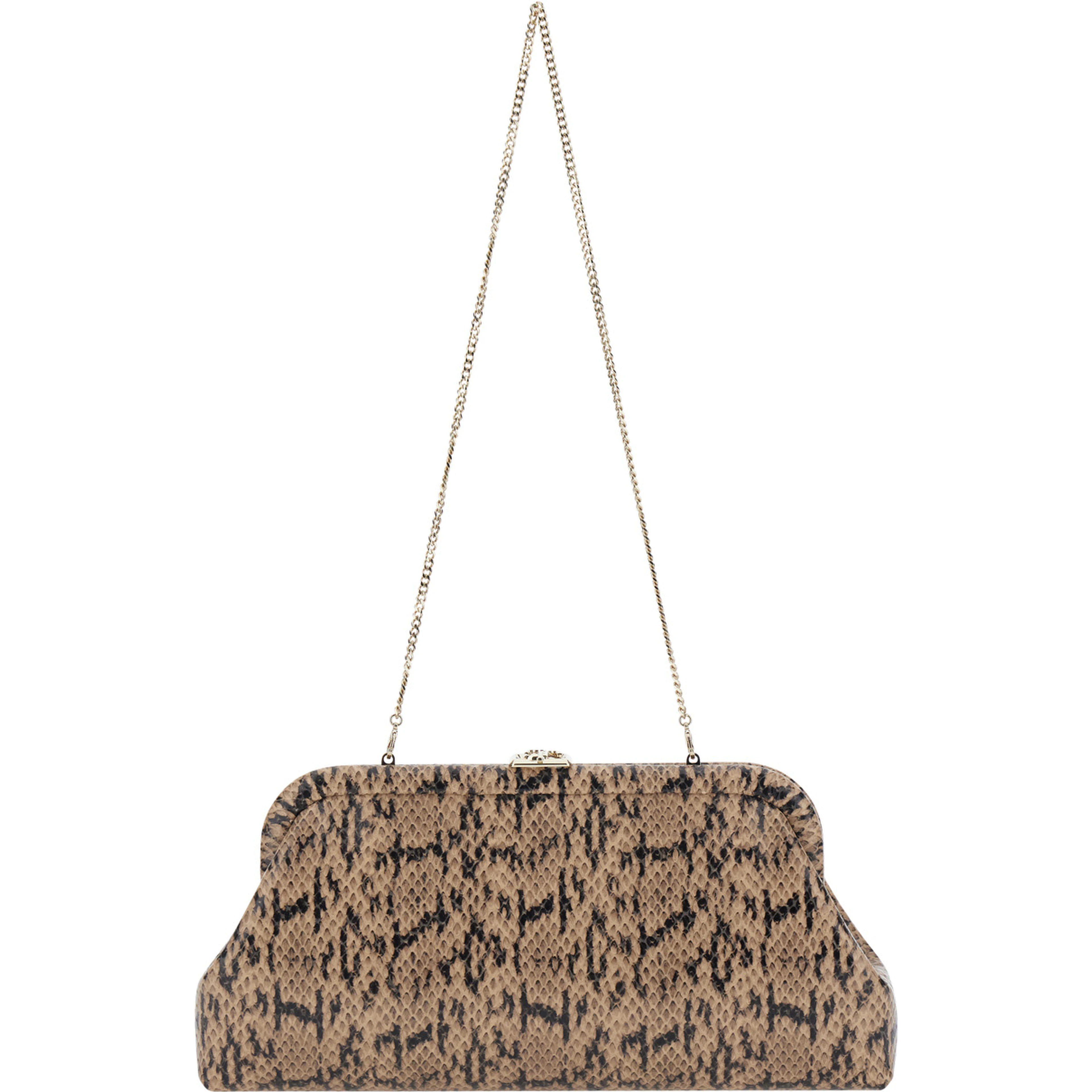 Skylar Brown Clutch with Leather Snake Motif in leather for Women