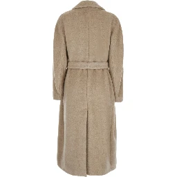 Tabarin Beige Coat with Notched Revers and Belt Closure on the Front in Wool for Women