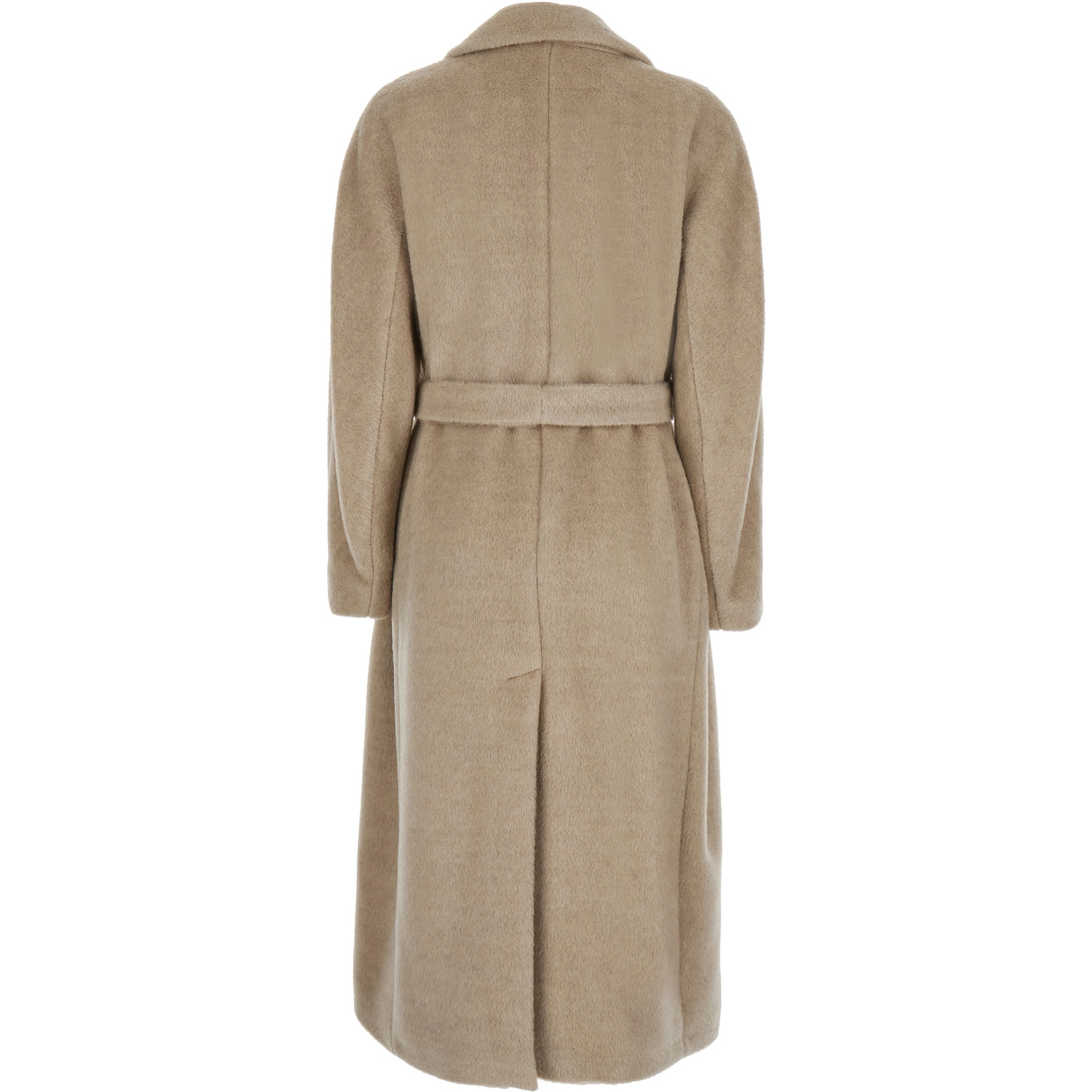 Tabarin Beige Coat with Notched Revers and Belt Closure on the Front in Wool for Women