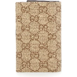 Beige Wallet with logo lettering inside in GG Canvas and Leather for Men