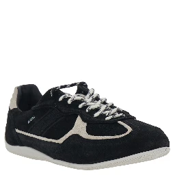 Black Low top sneakers with Contrasting details and logo patch on the tongue in suede for men