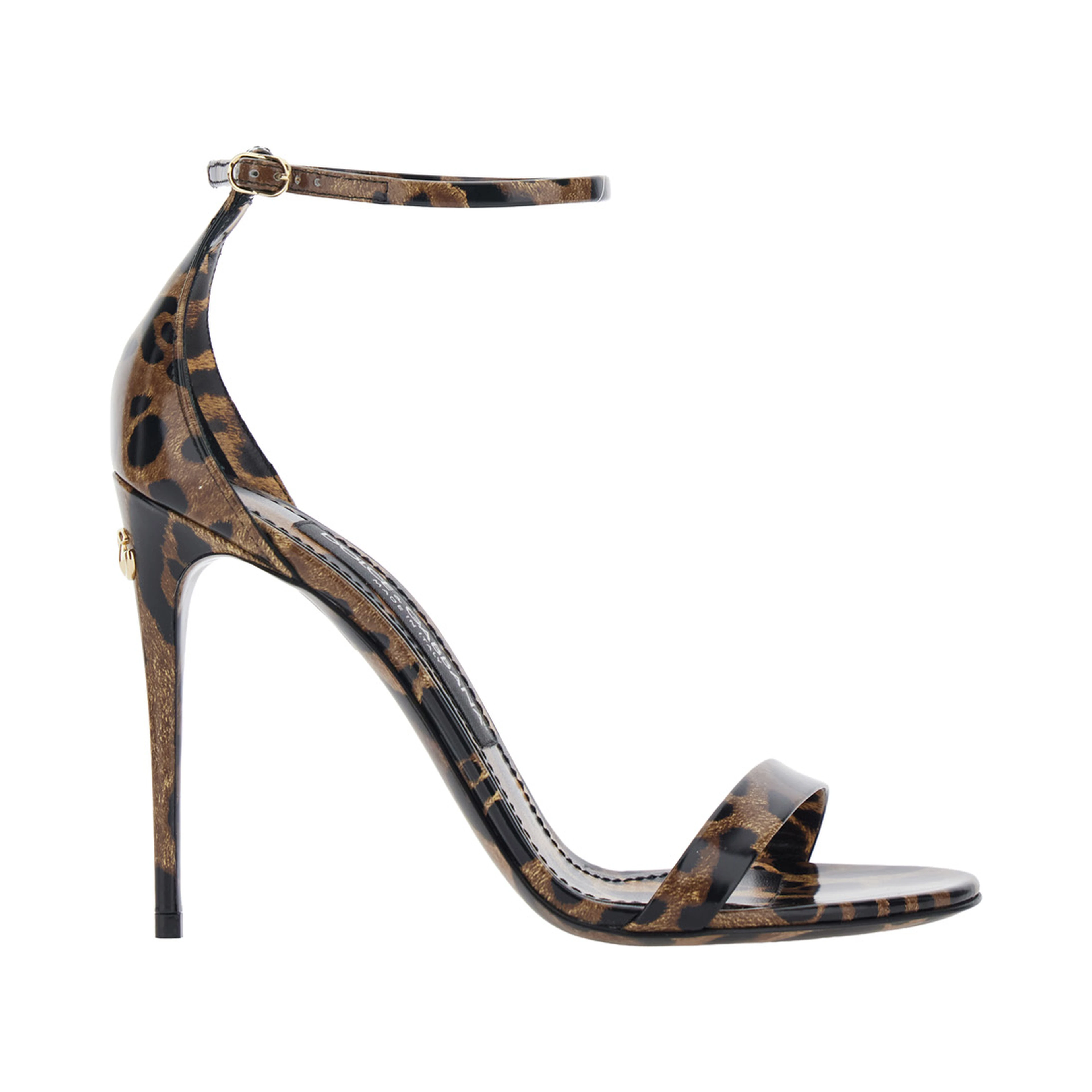 Brown High Heel Sandals with Leopard Print in Glossy Leather for Women