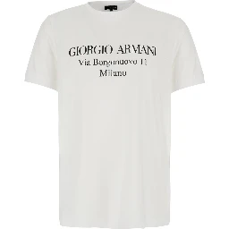 White Crew neck T-shirt with address print in cotton for men