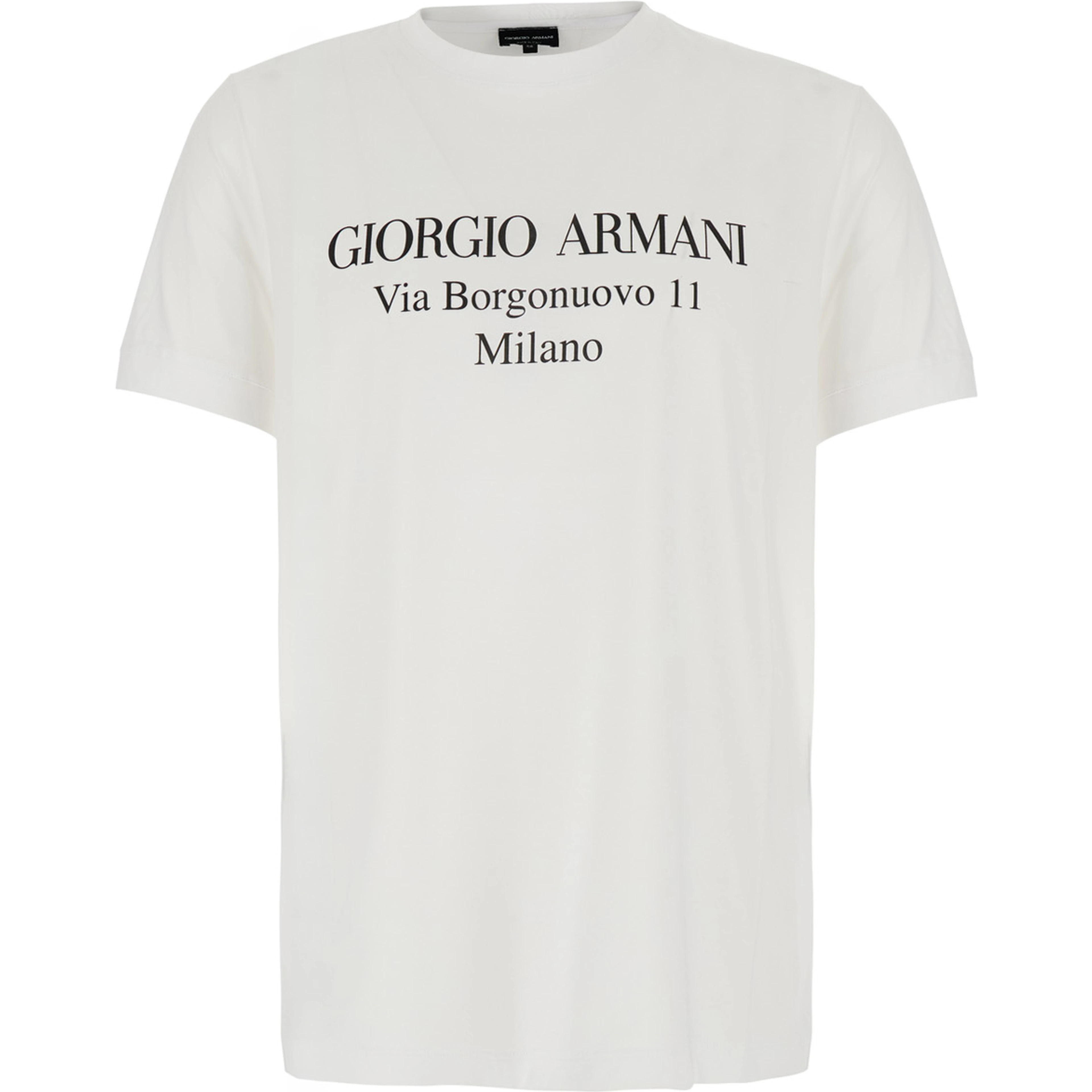 White Crew neck T-shirt with address print in cotton for men