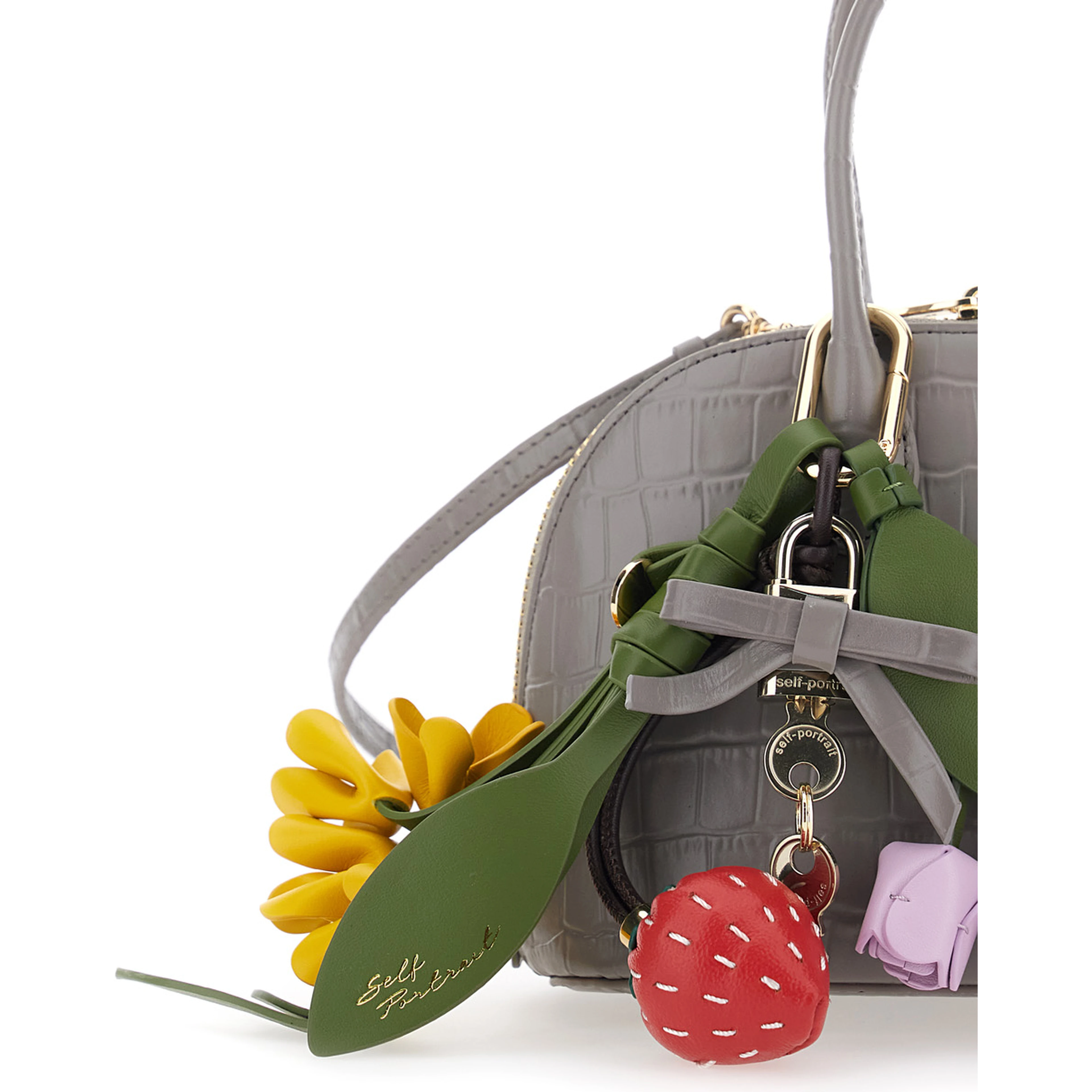 Gray Mini Bag with Adjustable and Removable Shoulder Strap and Charm on the Front in Leather for Women