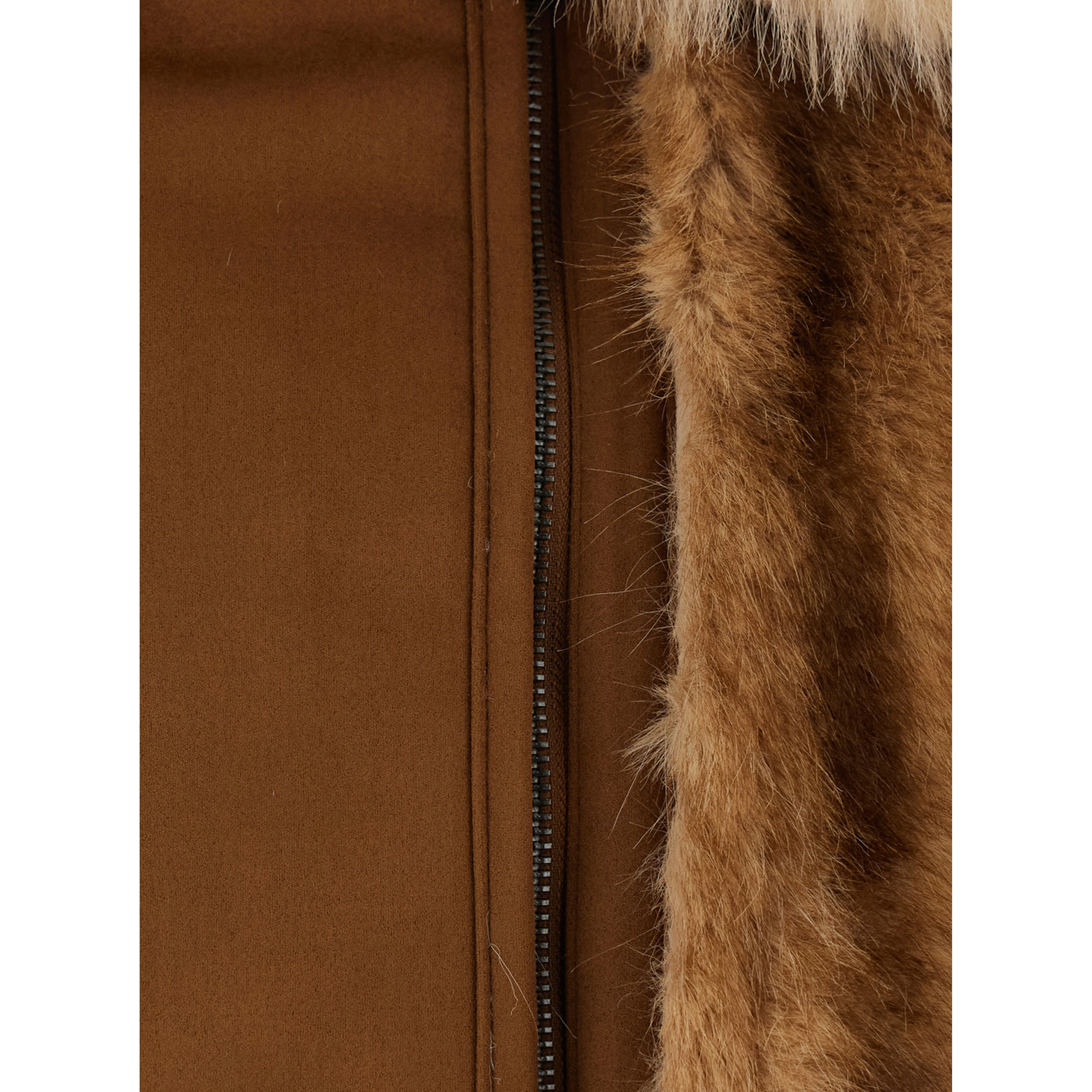Beige Shearling Jacket with Wide Collar and Zip Closure in Faux Fur for Women