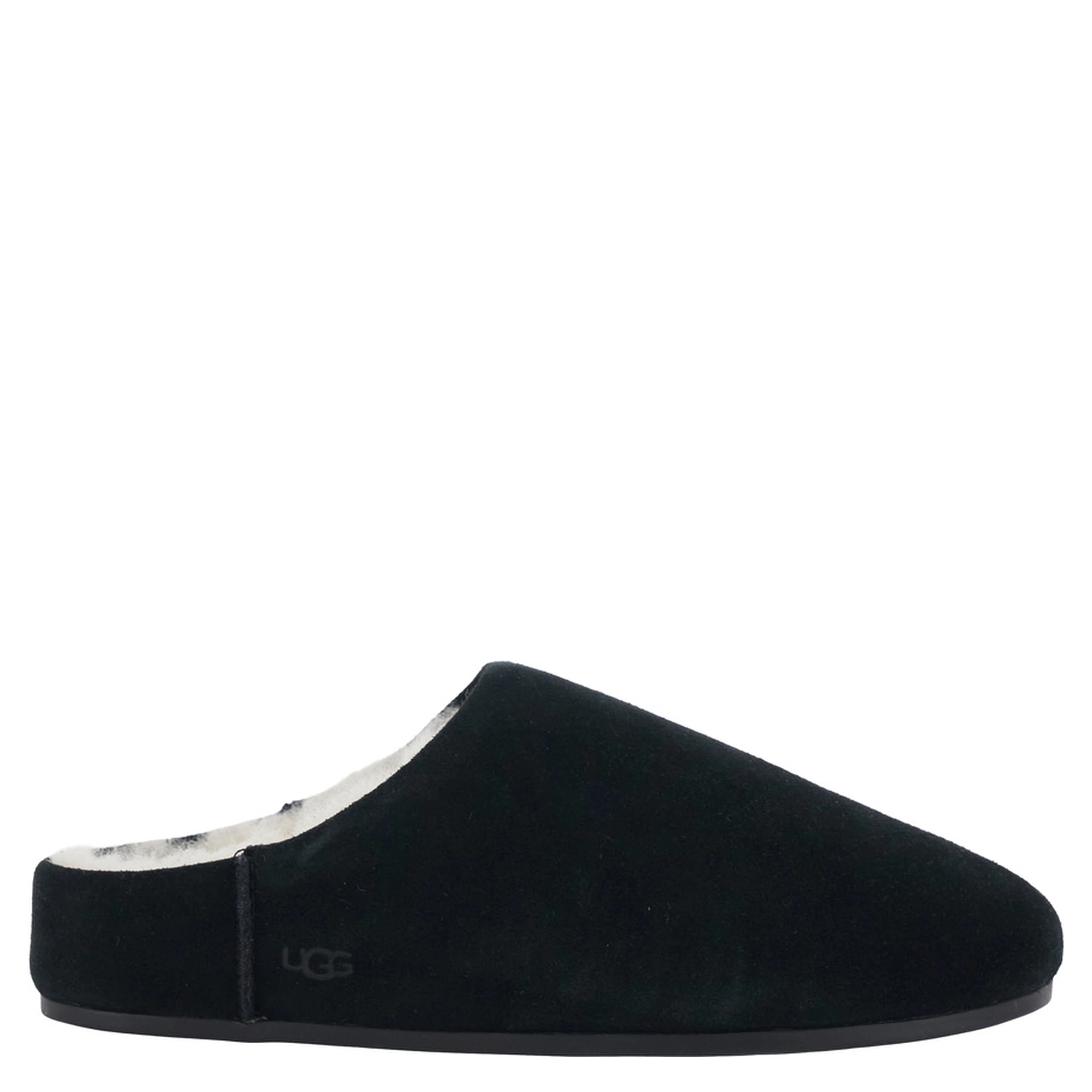 Elea Black Mule with logo on the side and faux fur lining in suede for women