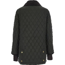 Modern Beadnell green Jacket with logo lettering and quilted design in Tech Fabric women