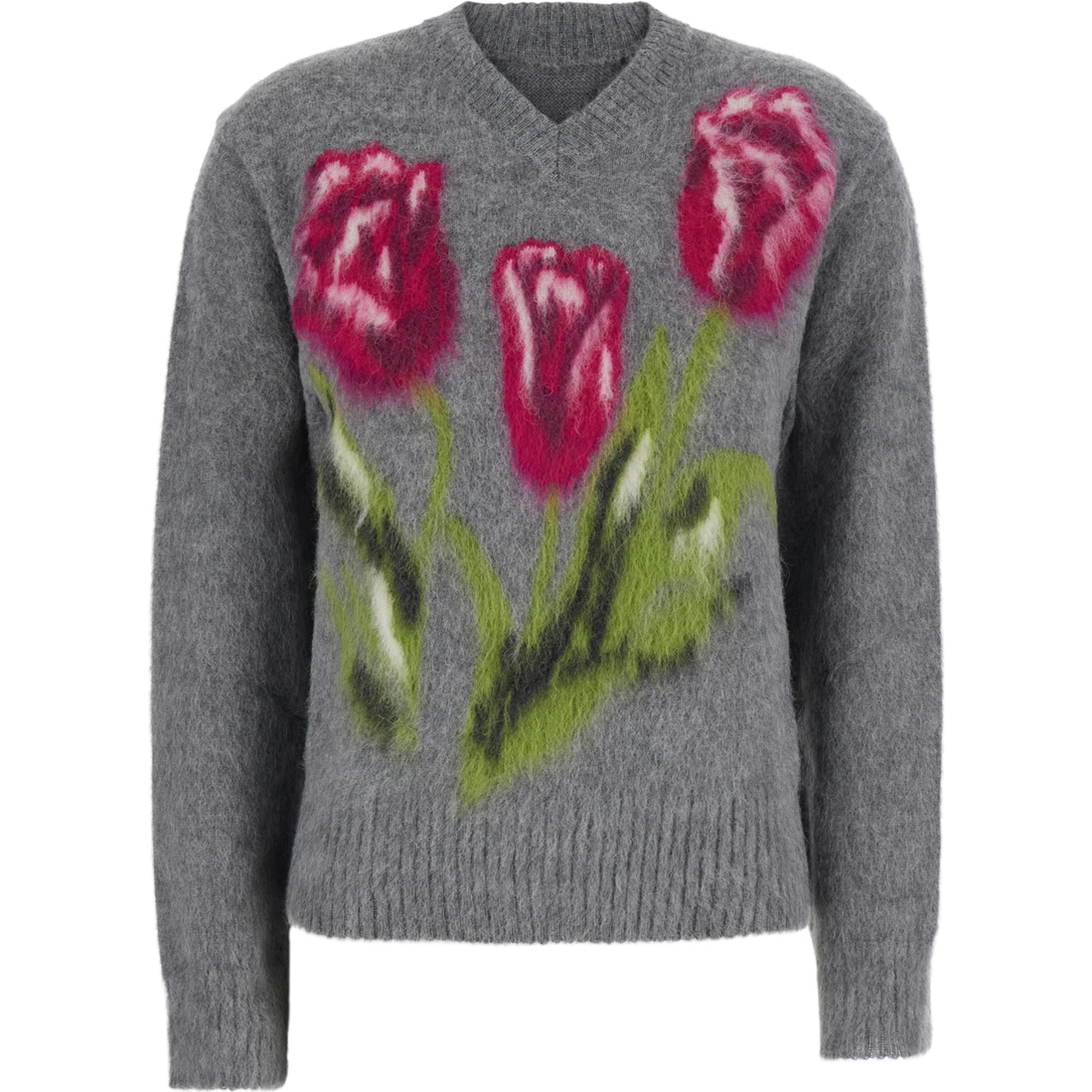 Gray Sweater with floral print and brushed effect in blend wool for women