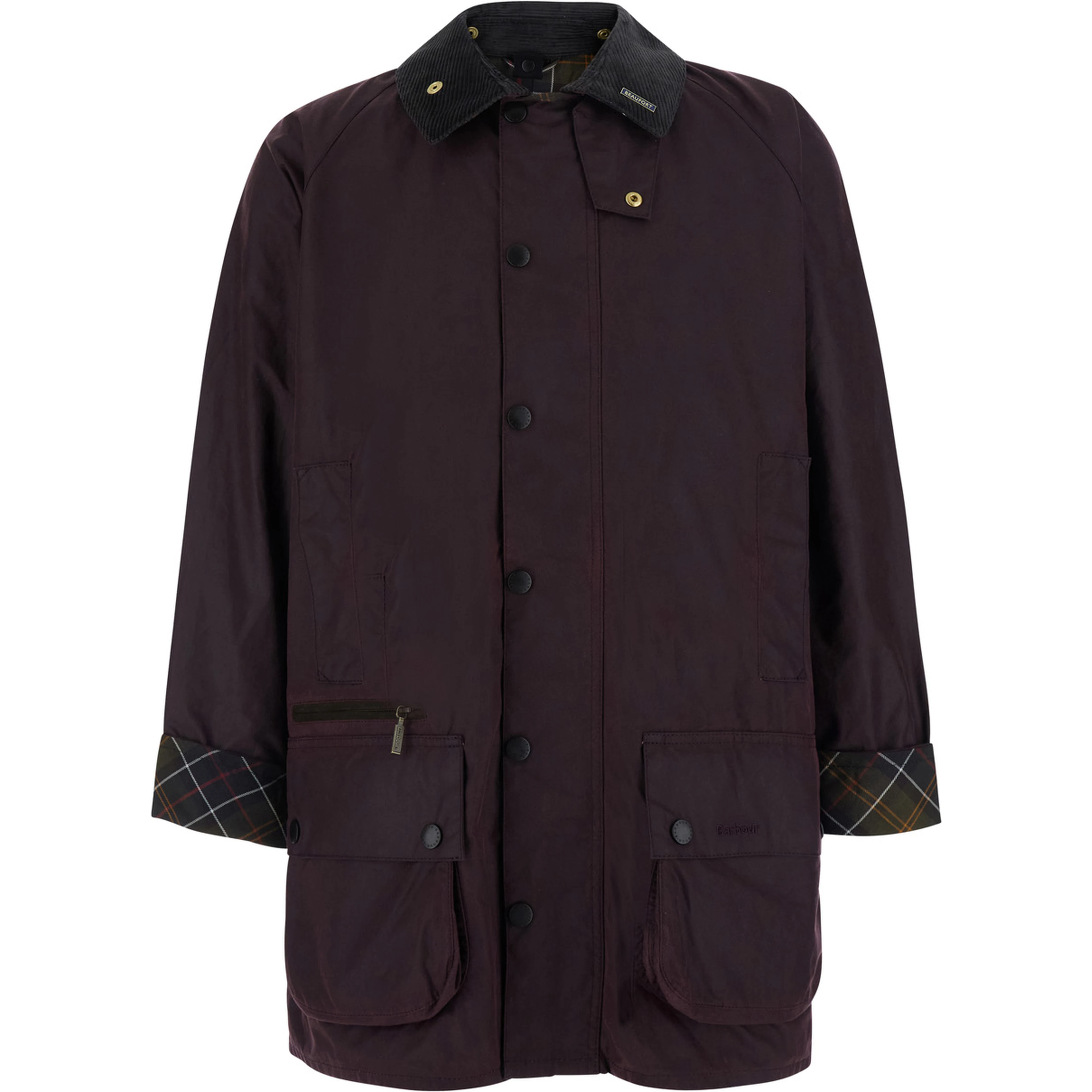 Beaufort Bordeaux Jacket with ribbed collar and cuffs with Check motif in cotton for men