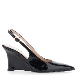 Vinnie Black Wedges with High Heel and Pointed Toe in Leather for Women