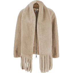 beige fur jacket with scarf collar and reversible design in Faux fur for women