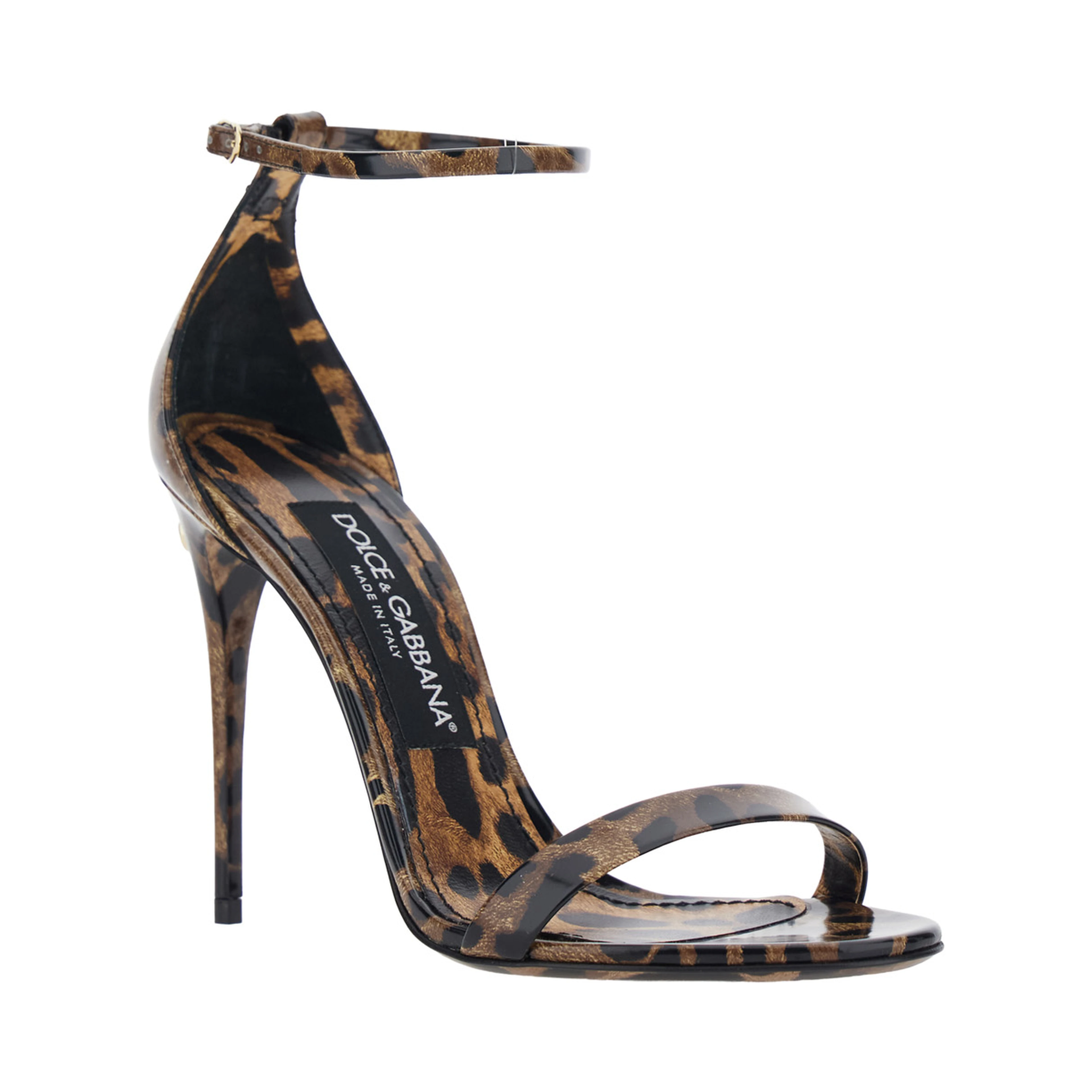 Brown High Heel Sandals with Leopard Print in Glossy Leather for Women
