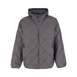 Down jacket with high collar and long sleeves in gray tech fabric unisex