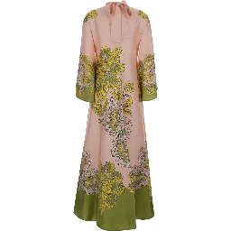 Magnifico Pink long dress with Bow on the Back and All-Over Floral Print in Silk for Women