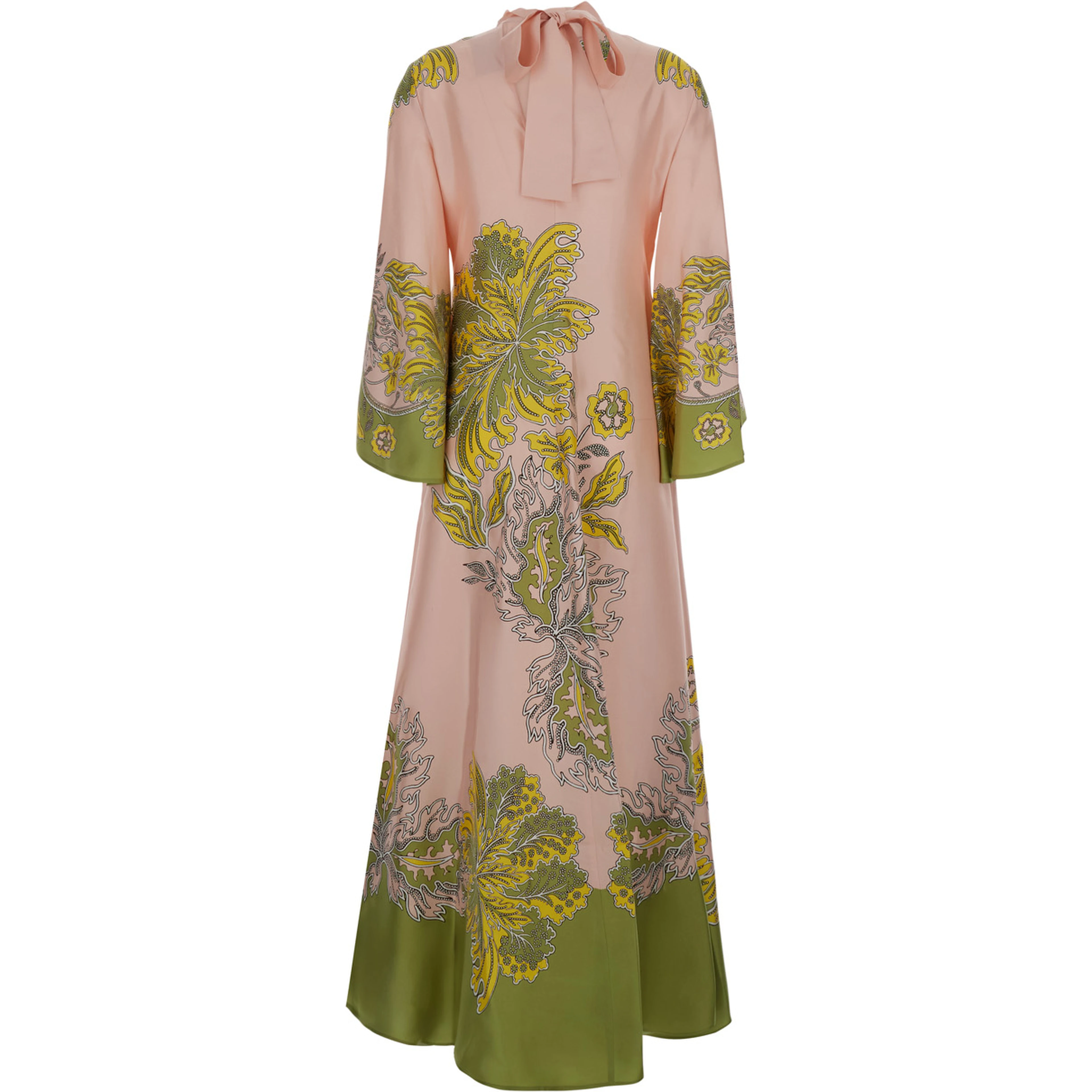 Magnifico Pink long dress with Bow on the Back and All-Over Floral Print in Silk for Women