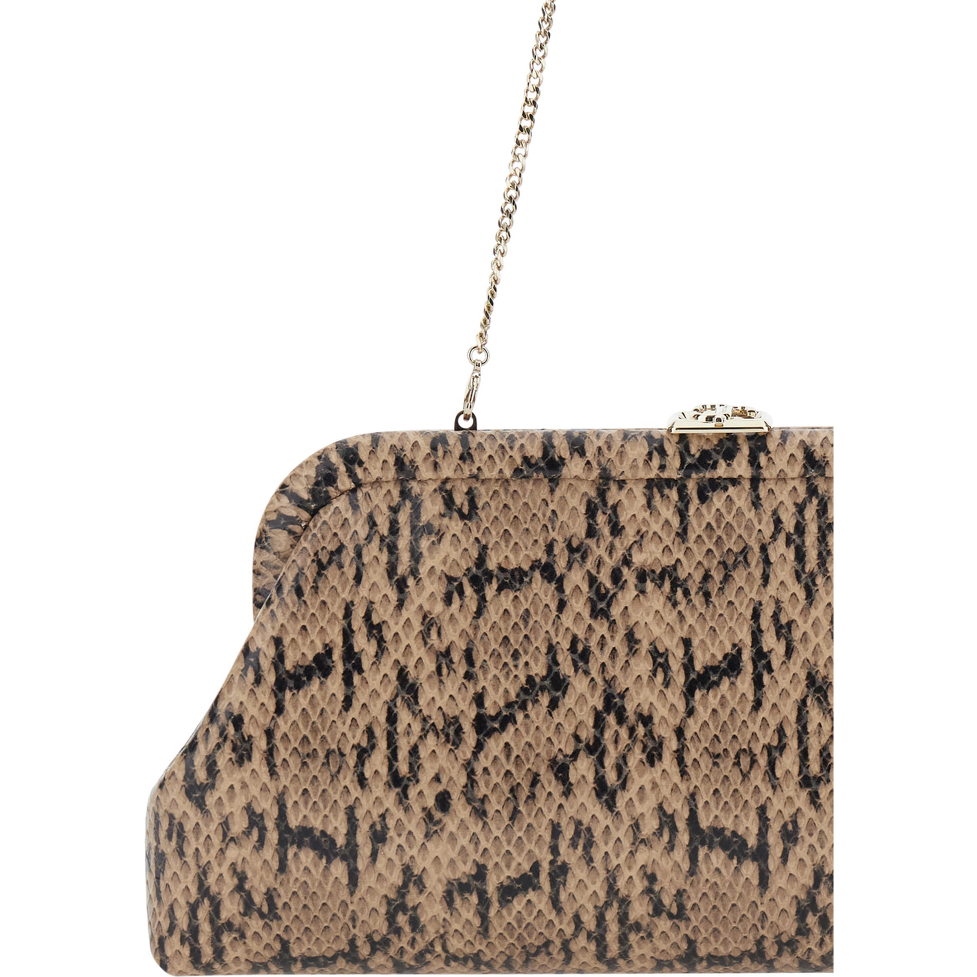 Skylar Brown Clutch with Leather Snake Motif in leather for Women