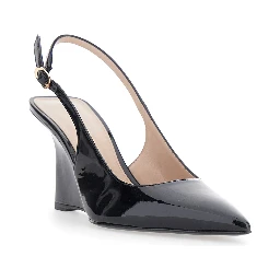 Vinnie Black Wedges with High Heel and Pointed Toe in Leather for Women