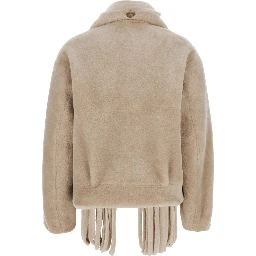 beige fur jacket with scarf collar and reversible design in Faux fur for women