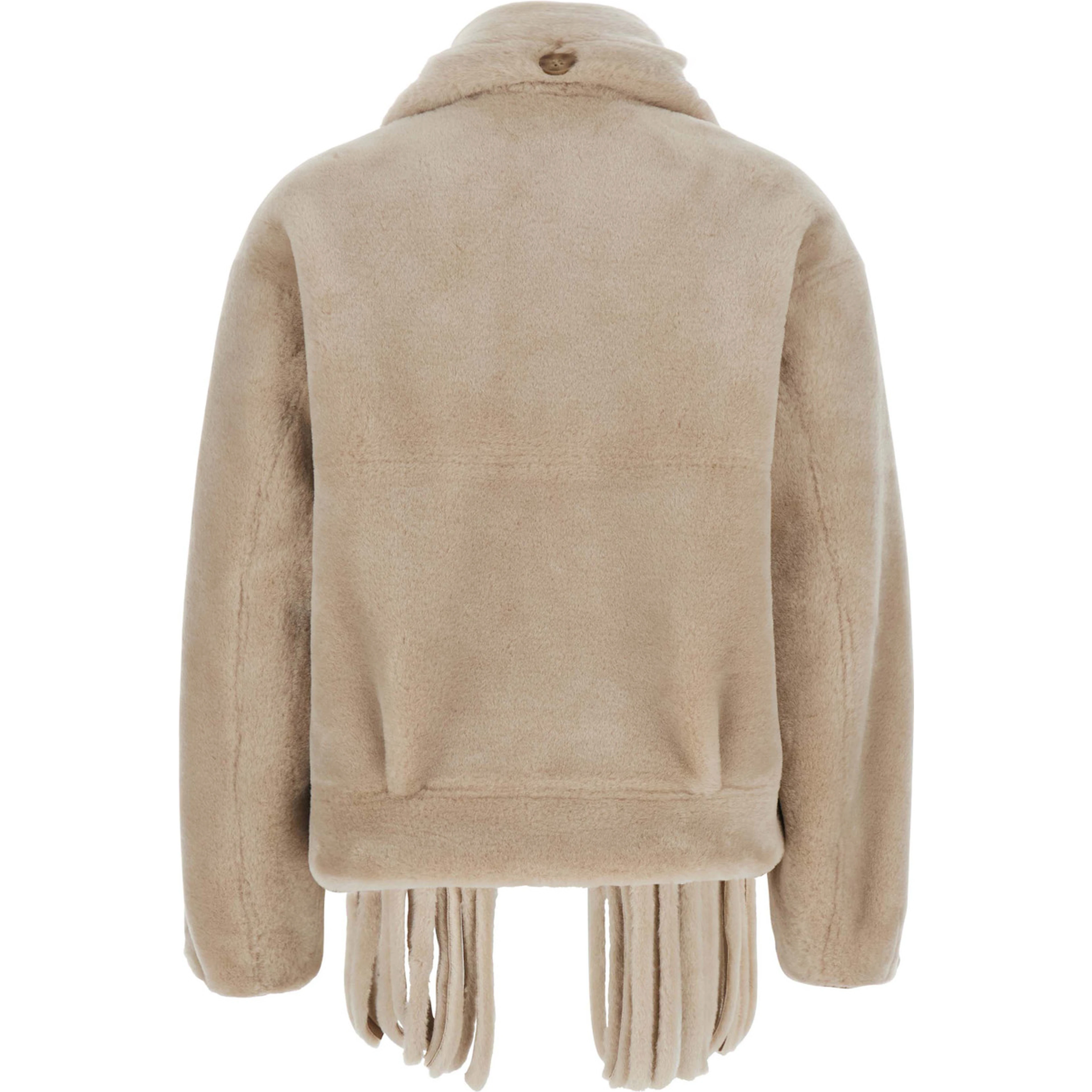 beige fur jacket with scarf collar and reversible design in Faux fur for women