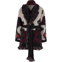 Icon Multicolor Cardigan with belt and geometric motif in cashmere for women