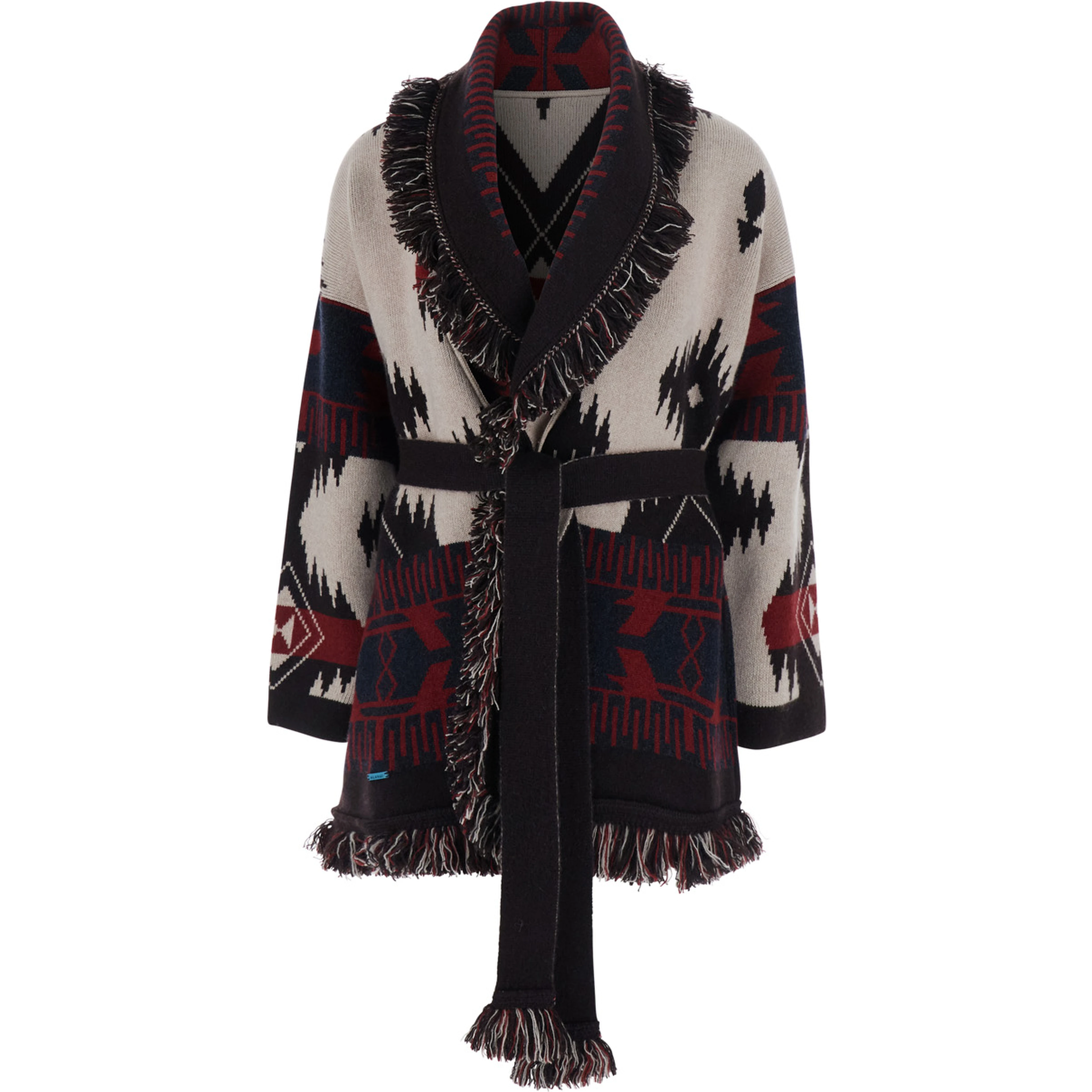 Icon Multicolor Cardigan with belt and geometric motif in cashmere for women