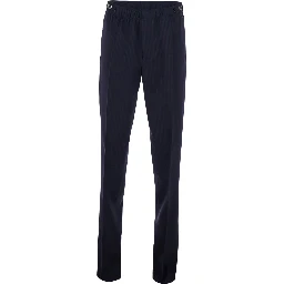 Blue Pants with elasticated waist with adjustable buckles and all-over stripe motif in tech fabric for men