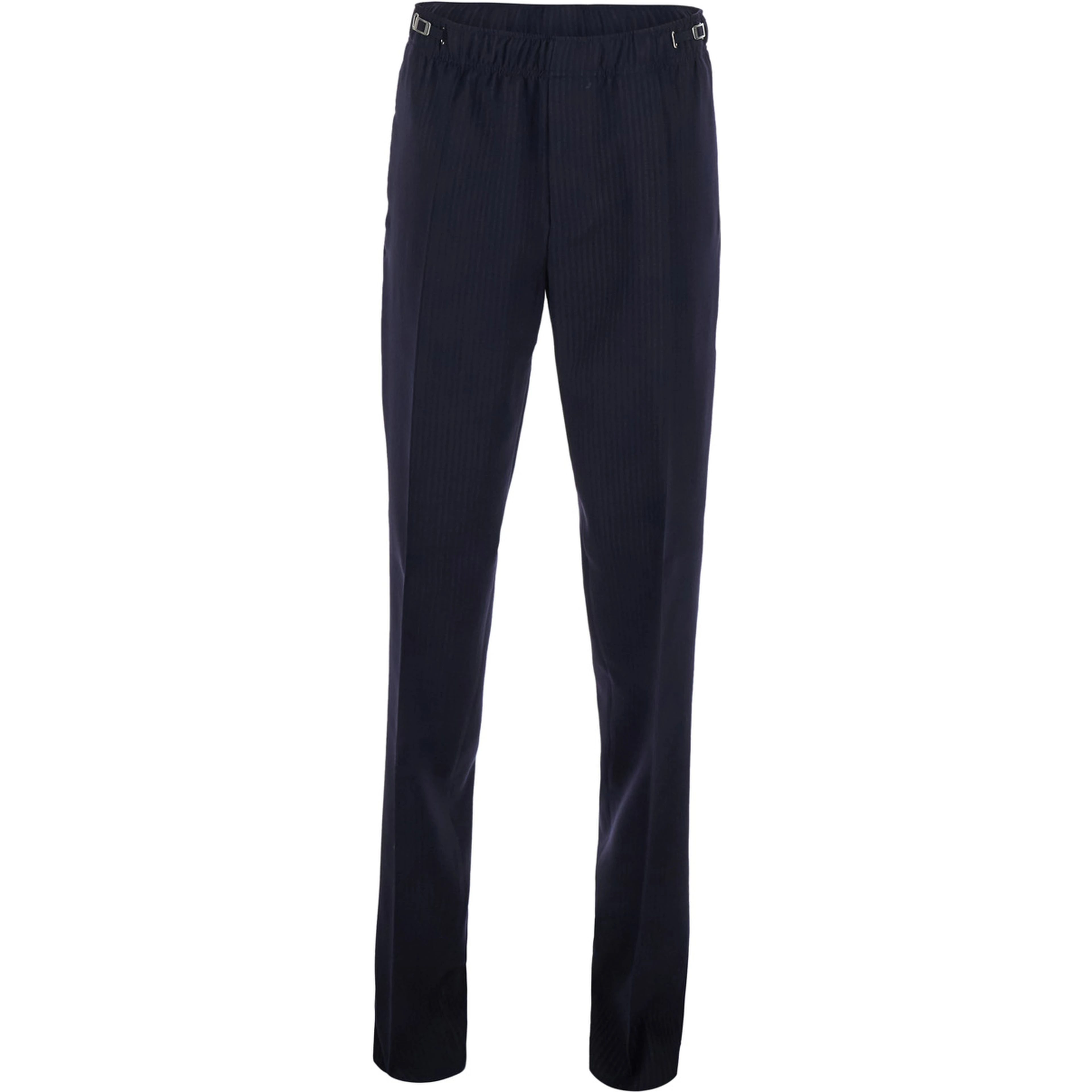Blue Pants with elasticated waist with adjustable buckles and all-over stripe motif in tech fabric for men