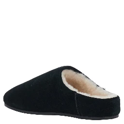 Elea Black Mule with logo on the side and faux fur lining in suede for women