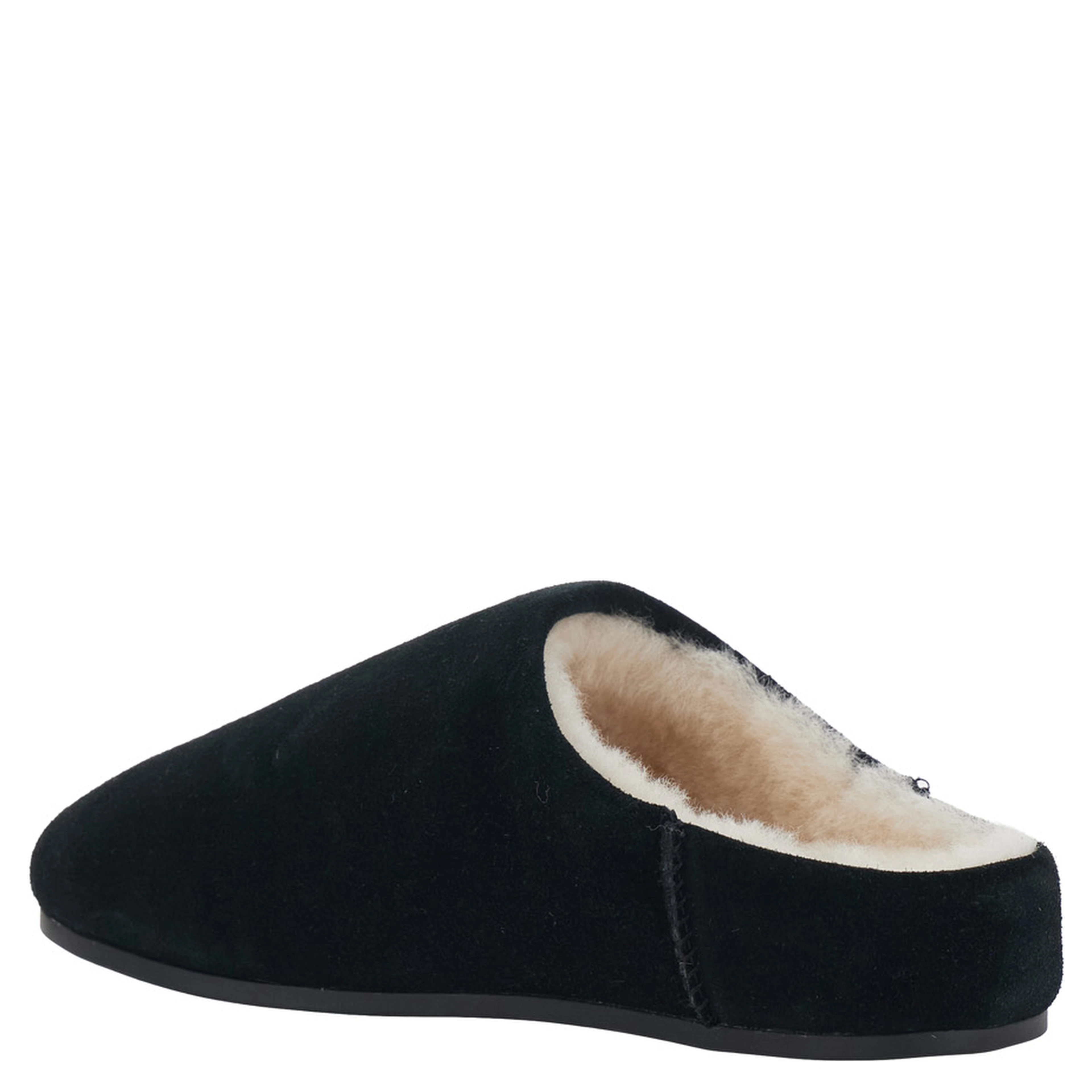 Elea Black Mule with logo on the side and faux fur lining in suede for women