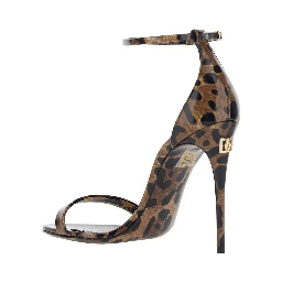 Brown High Heel Sandals with Leopard Print in Glossy Leather for Women