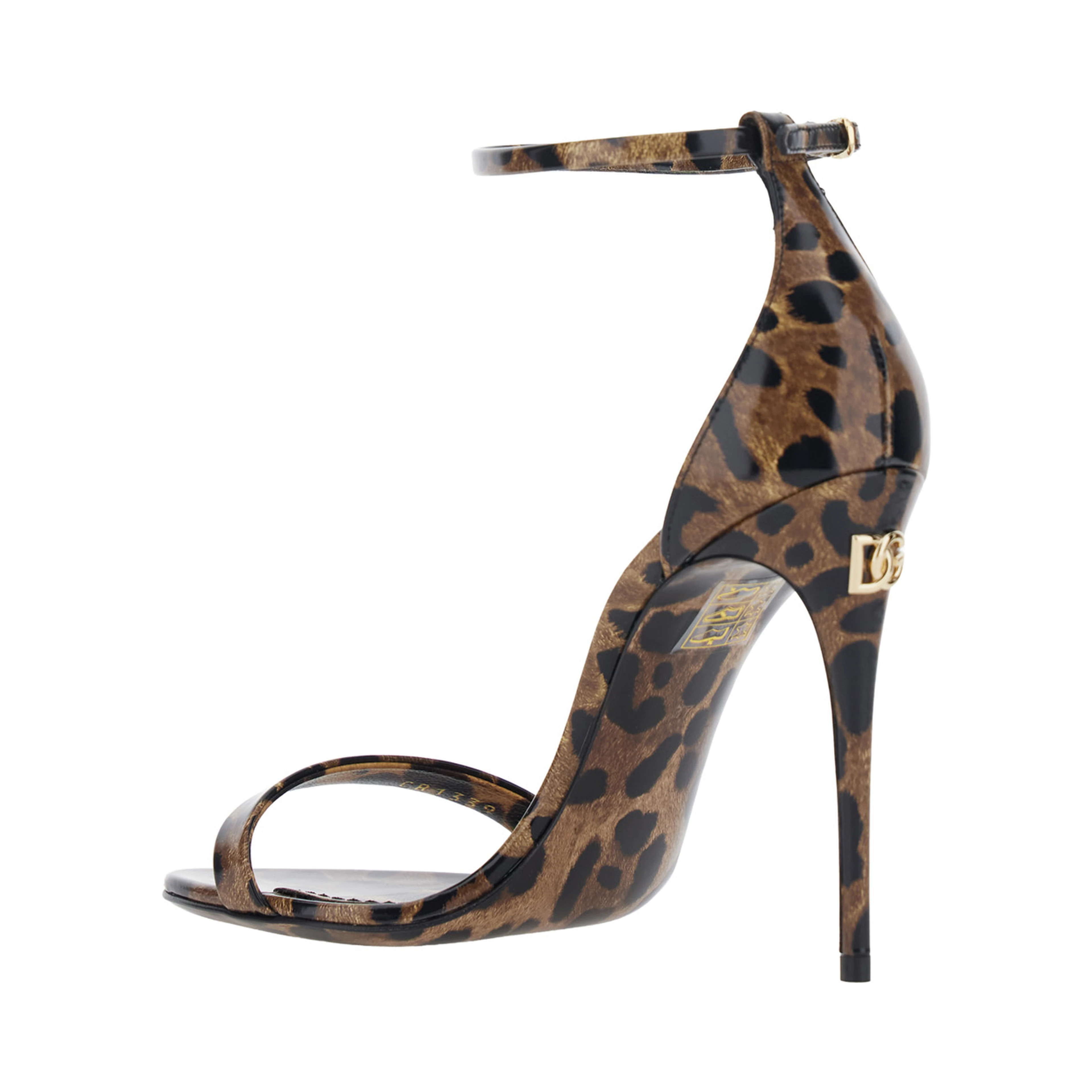 Brown High Heel Sandals with Leopard Print in Glossy Leather for Women