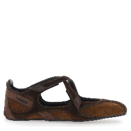Floor 01 Brown ballet flats with closure with intertwined straps in suede for women