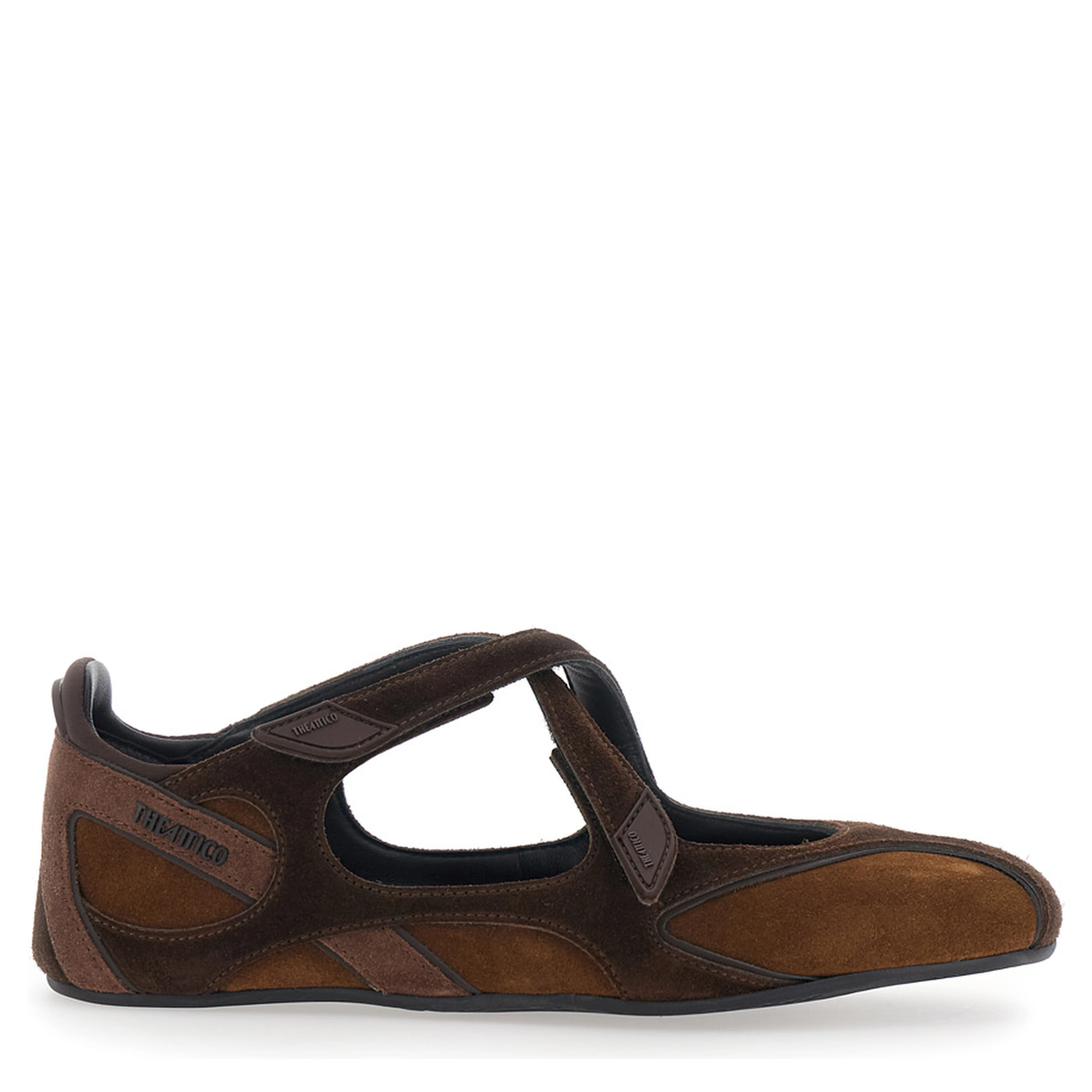 Floor 01 Brown ballet flats with closure with intertwined straps in suede for women