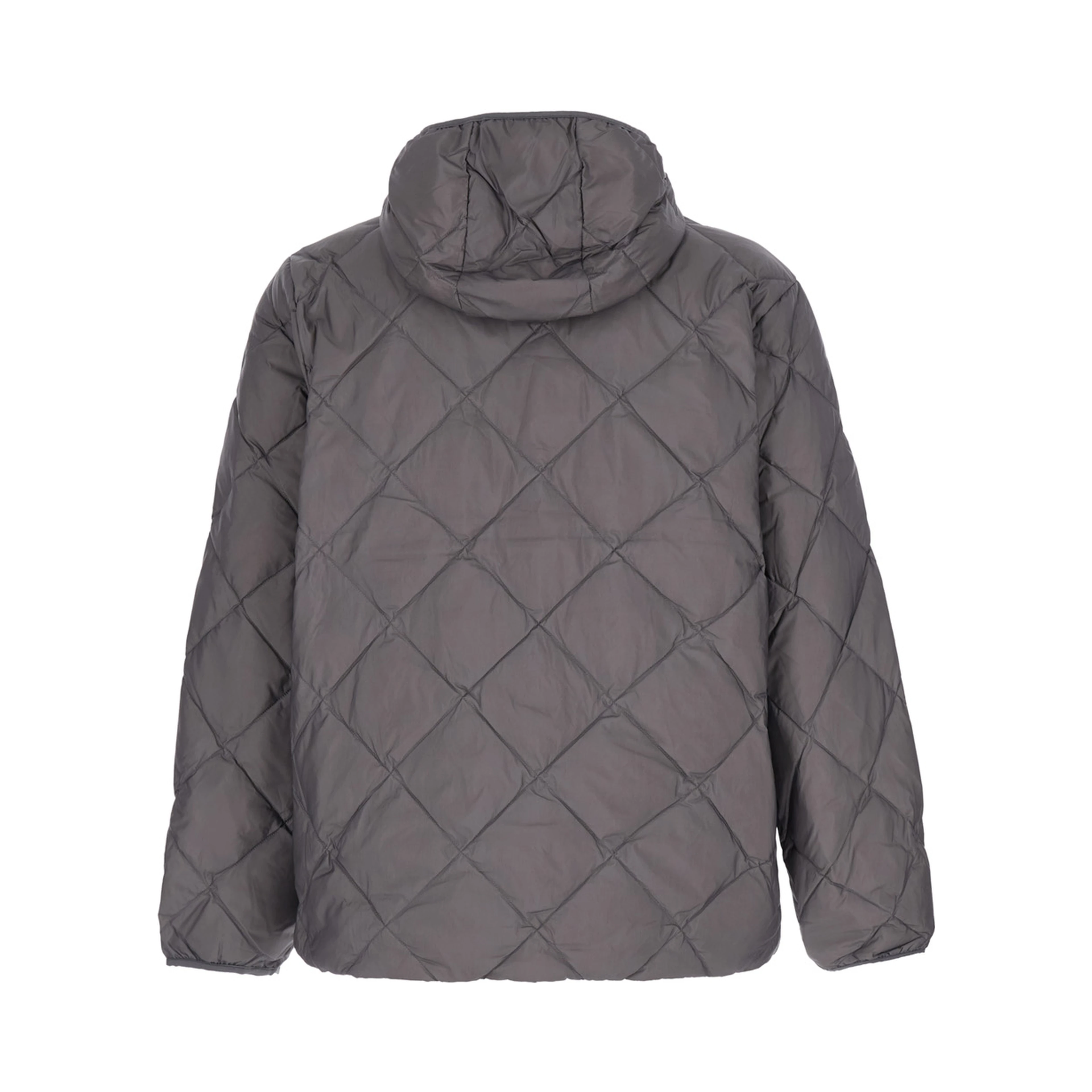 Down jacket with high collar and long sleeves in gray tech fabric unisex