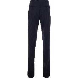 Blue Pants with elasticated waist with adjustable buckles and all-over stripe motif in tech fabric for men