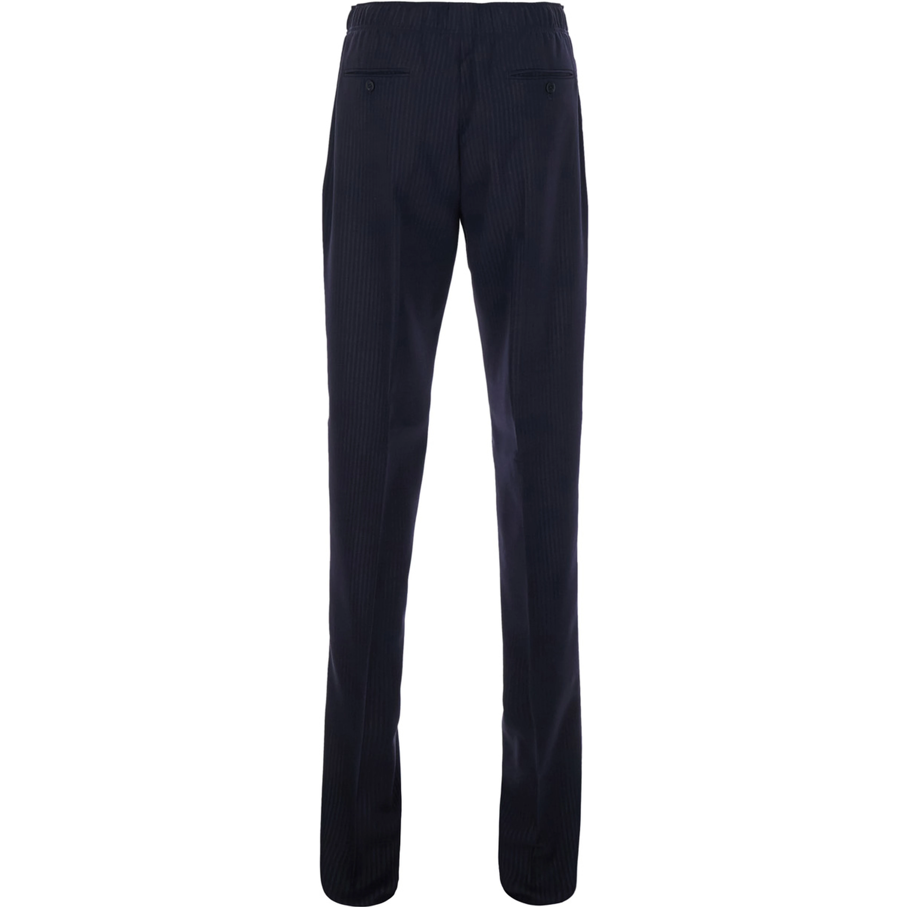 Blue Pants with elasticated waist with adjustable buckles and all-over stripe motif in tech fabric for men