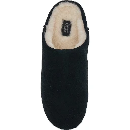 Elea Black Mule with logo on the side and faux fur lining in suede for women
