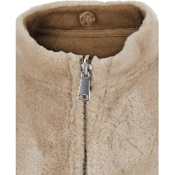 beige fur jacket with scarf collar and reversible design in Faux fur for women