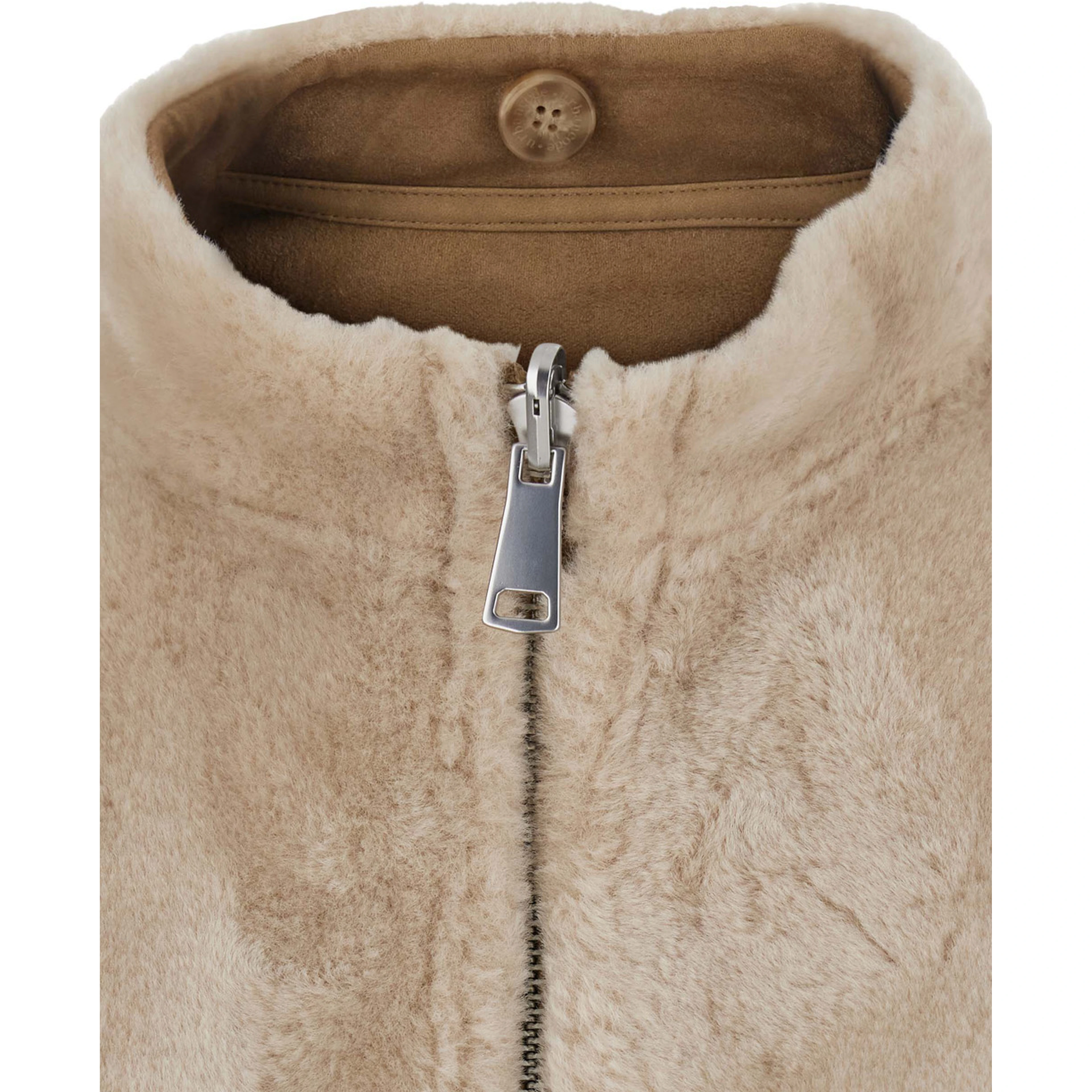 beige fur jacket with scarf collar and reversible design in Faux fur for women