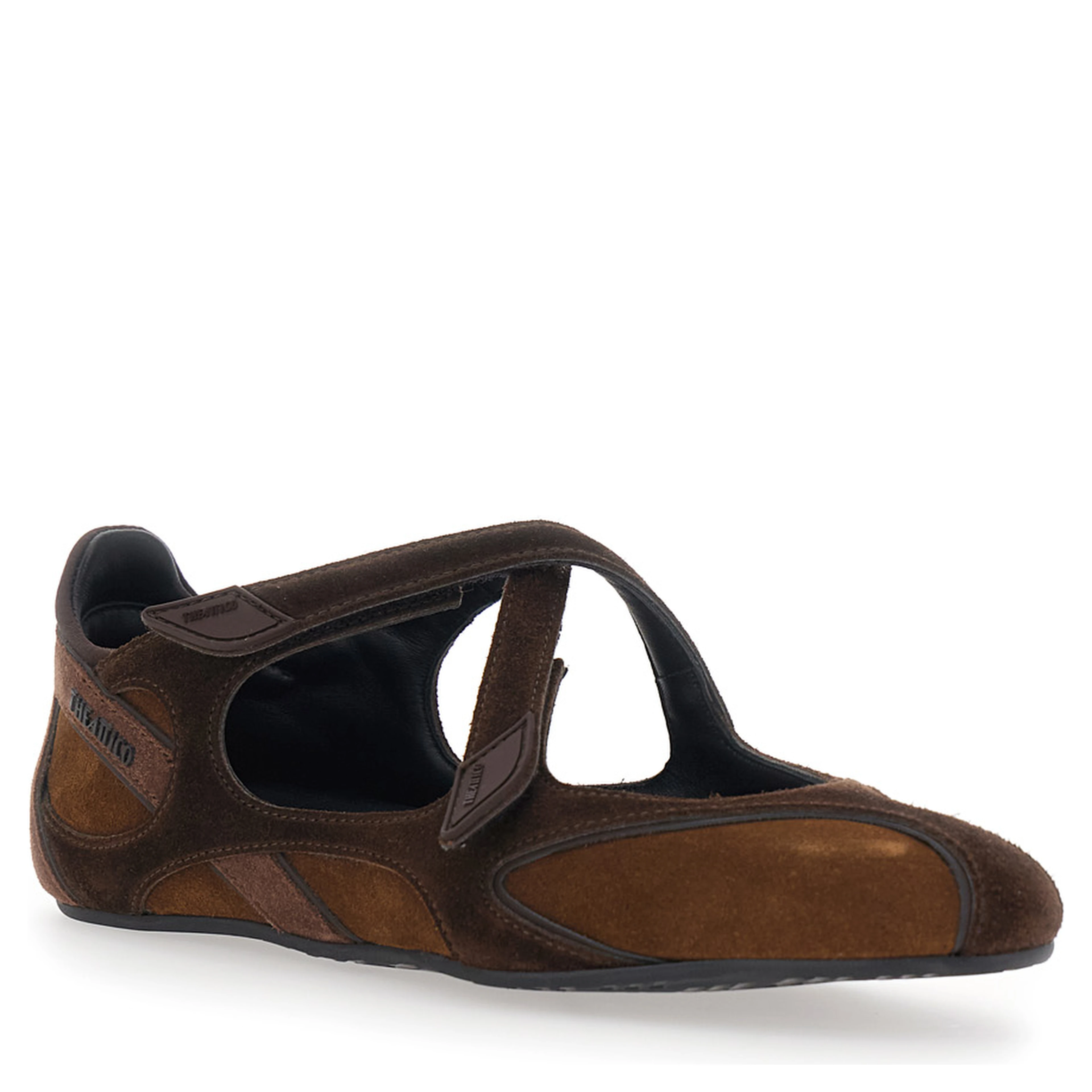 Floor 01 Brown ballet flats with closure with intertwined straps in suede for women