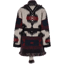 Icon Multicolor Cardigan with belt and geometric motif in cashmere for women
