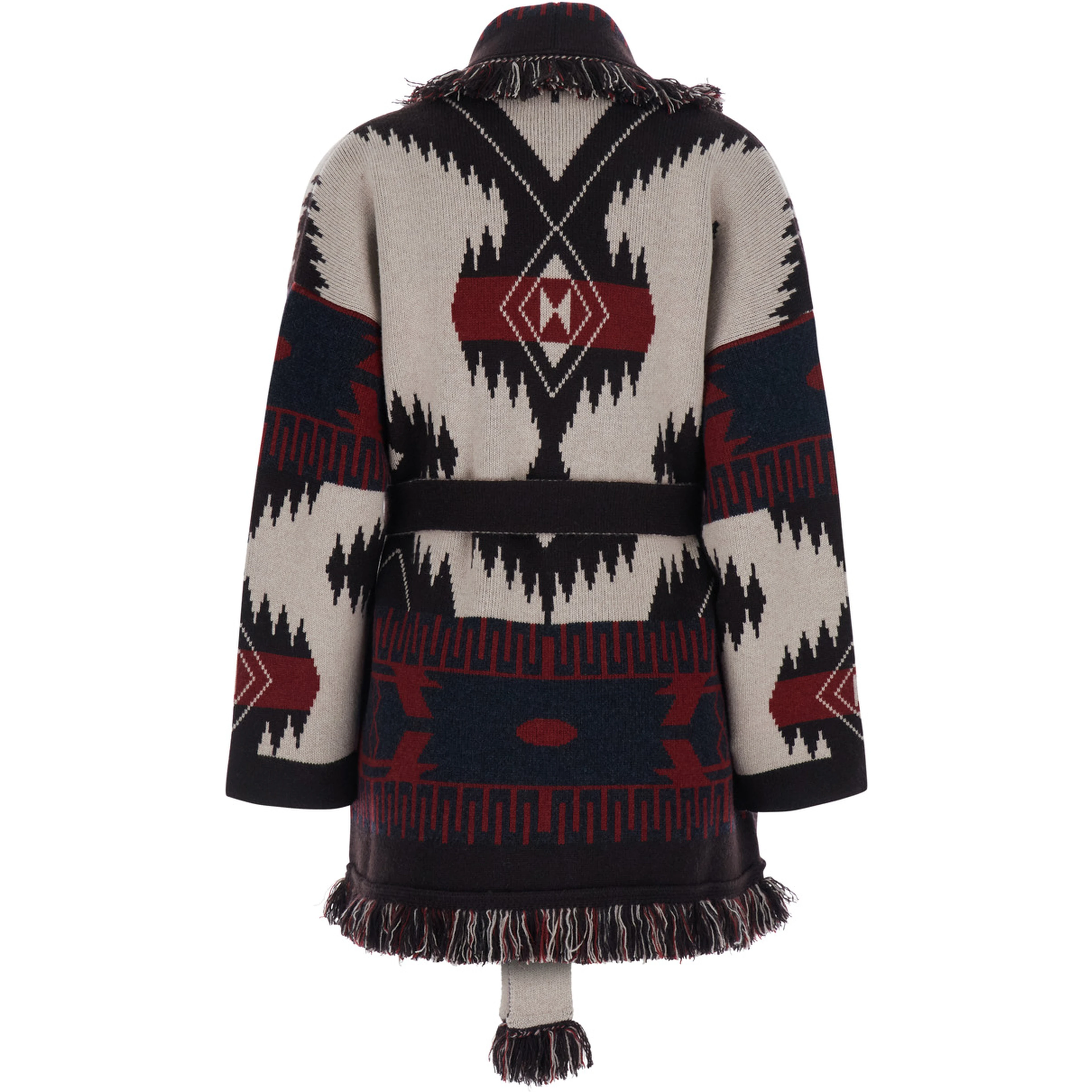 Icon Multicolor Cardigan with belt and geometric motif in cashmere for women