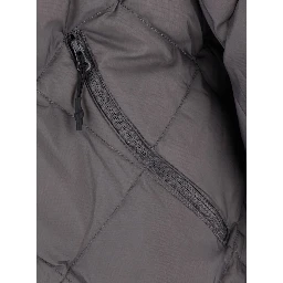 Down jacket with high collar and long sleeves in gray tech fabric unisex