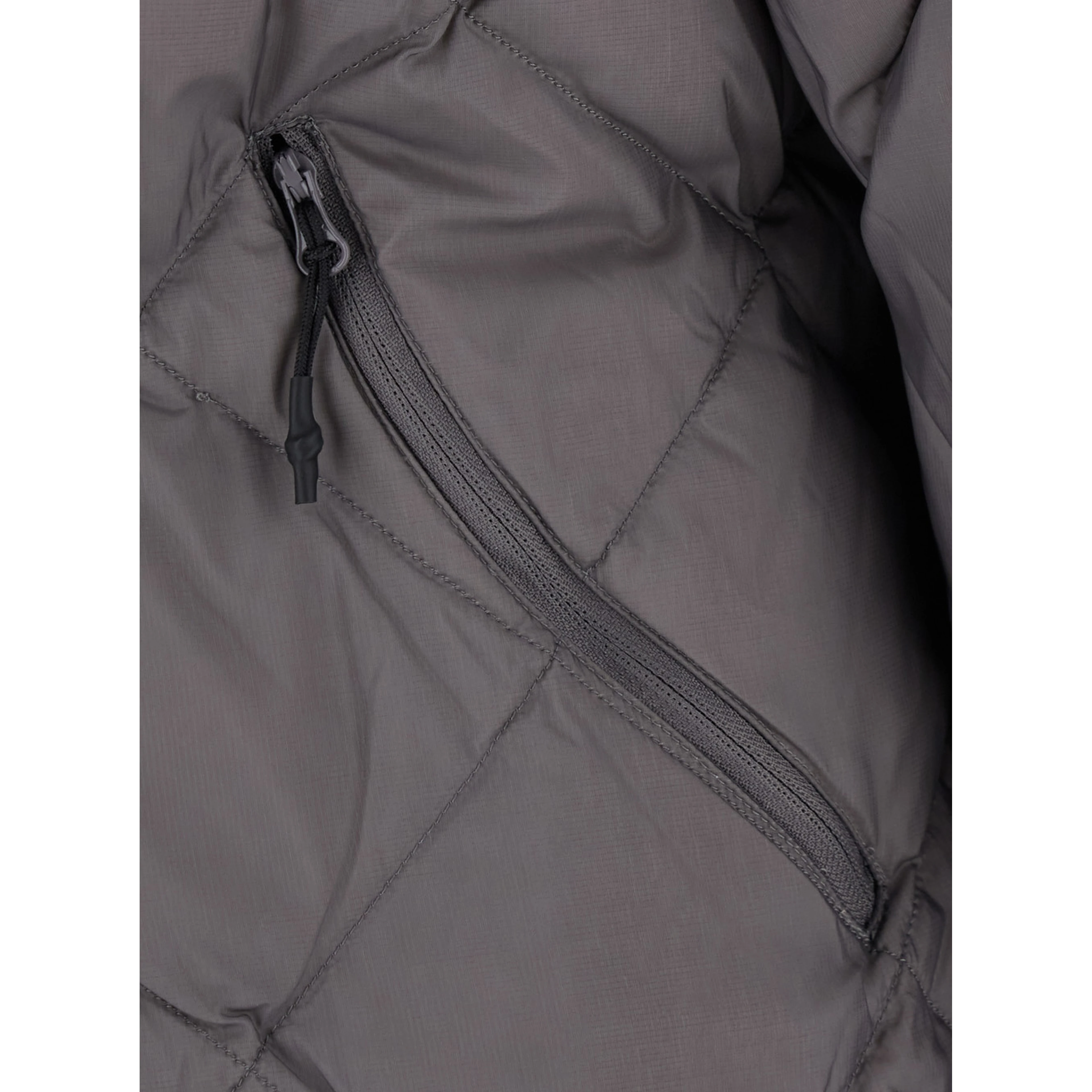 Down jacket with high collar and long sleeves in gray tech fabric unisex
