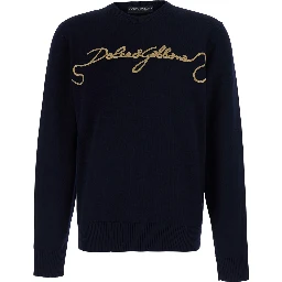 Blue Crew neck T-Shirt with logo lettering on the front in cotton for men