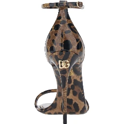Brown High Heel Sandals with Leopard Print in Glossy Leather for Women