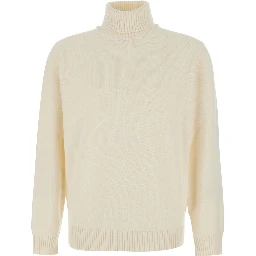 White Turtleneck sweater with ribbed finishes in wool and cashmere for men